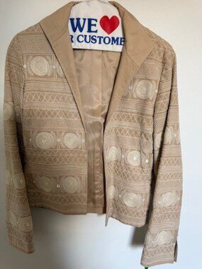 Anne Klein Embroidered Boho Cropped Jacket – Textured Crochet Detail